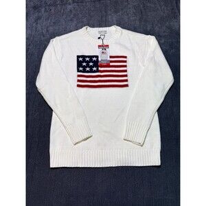 NWT Mighty Fine Americana Sweater Women's XS Cream Ribbed Trims Comfy Pullover